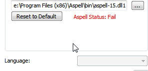 Settings: Settings for Aspell - Failure