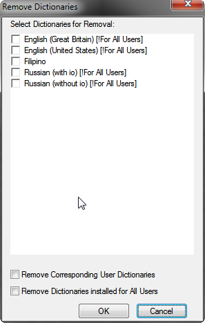 Remove Dictionaries Dialog